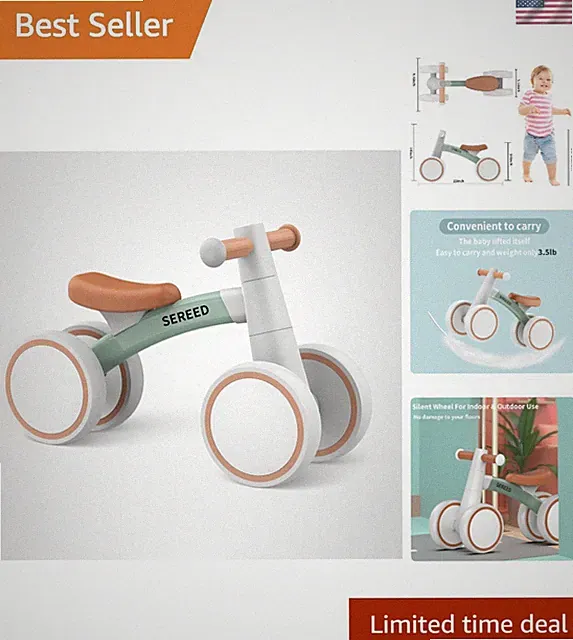 Compact and Lightweight Balance Bike for Toddlers - 4 Wheels for Easy Steering